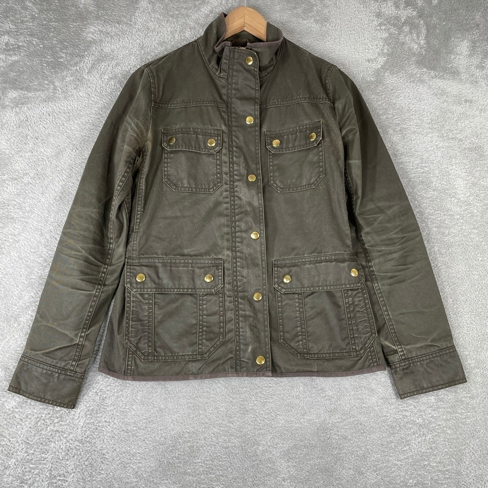 J.Crew The Downtown Field Jacket Womens XS Olive Green Waxed Cotton Utility